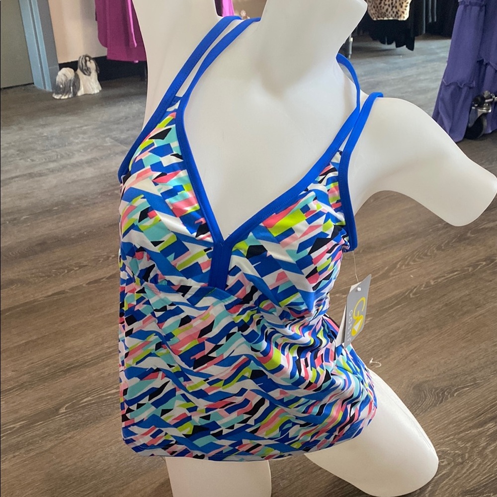 Go Gossip Geometric Print Tankini Swimsuit Top Small New